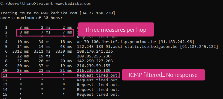 example of a traceroute command that measure network latency